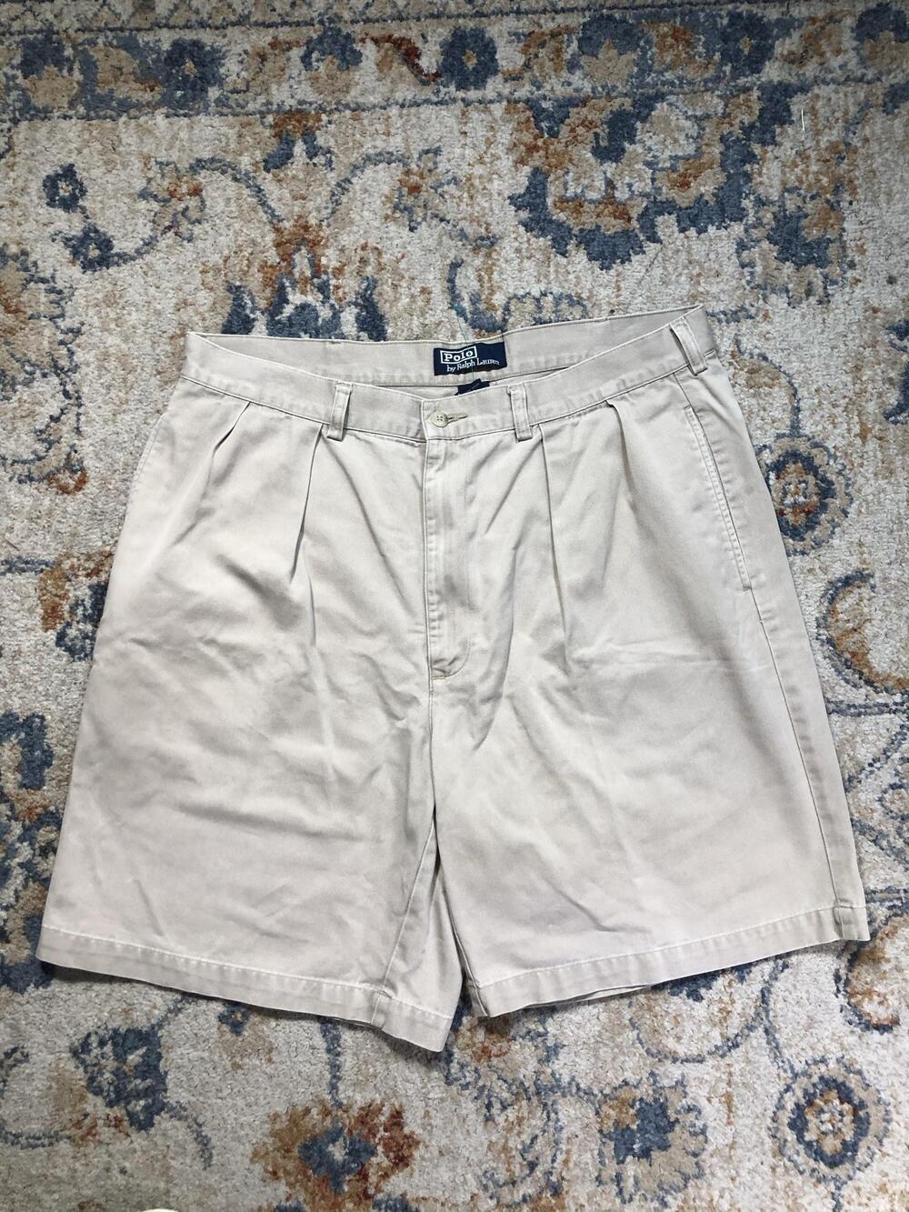Polo Ralph Lauren Shorts Mens 36 Beige Relaxed Fit Pleated Chino Casual